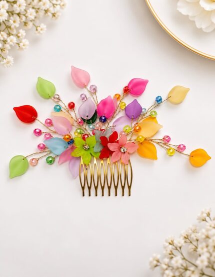 21 Leaves & Crystal Flower Hair Comb